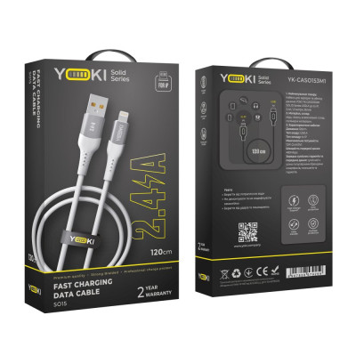 Кабель для зарядки и обмена данными Yoki YK-SO15 SOLID Series USB/Lightning 12W 2.4A/5V 1.2 м Белый Кабель для зарядки и обмена данными Yoki YK-SO15 SOLID Series USB/Lightning 12W 2.4A/5V 1.2 м Белый