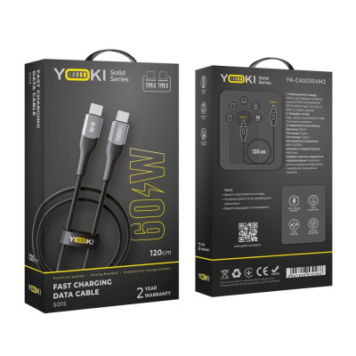 Кабель для зарядки и обмена данными Yoki YK-SO15 SOLID Series Type-C to Type-C 60W 3A/20V 1.2 м Черный Кабель для зарядки и обмена данными Yoki YK-SO15 SOLID Series Type-C to Type-C 60W 3A/20V 1.2 м Черный