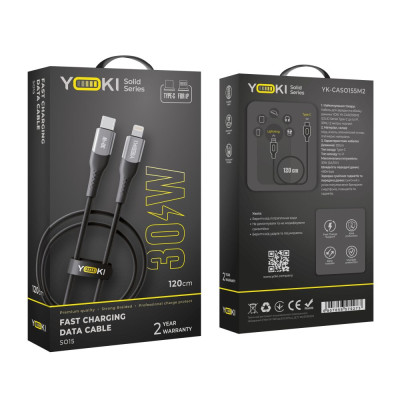 Кабель для зарядки и обмена данными Yoki YK-SO15 SOLID Series Type-C to Lightning 30W 3A/10V 1.2 м Черный Кабель для зарядки и обмена данными Yoki YK-SO15 SOLID Series Type-C to Lightning 30W 3A/10V 1.2 м Черный