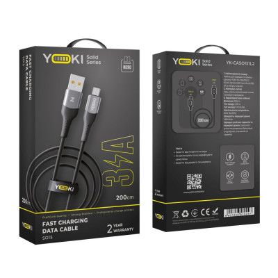 Кабель для зарядки и обмена данными Yoki YK-SO15 SOLID Series USB/МicroUSB 60W 3A/20V 2 м Черный Кабель для зарядки и обмена данными Yoki YK-SO15 SOLID Series USB/МicroUSB 60W 3A/20V 2 м Черный