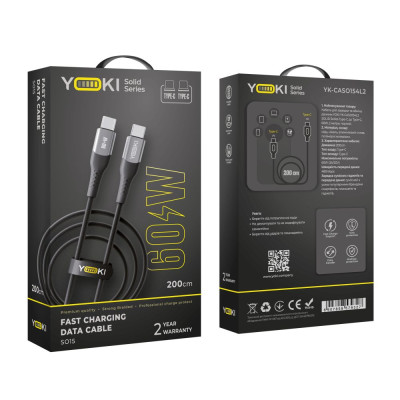 Кабель для зарядки и обмена данными USB Yoki YK-SO15 SOLID Series Type-C to Type-C 60W 3A/20V 2 м Черный Кабель для зарядки и обмена данными USB Yoki YK-SO15 SOLID Series Type-C to Type-C 60W 3A/20V 2 м Черный