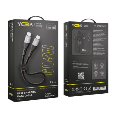 Кабель для зарядки и обмена данными USB Yoki YK-SO15 SOLID Series Type-C to Type-C 60W 3A/20V 0.25 м Черный Кабель для зарядки и обмена данными USB Yoki YK-SO15 SOLID Series Type-C to Type-C 60W 3A/20V 0.25 м Черный
