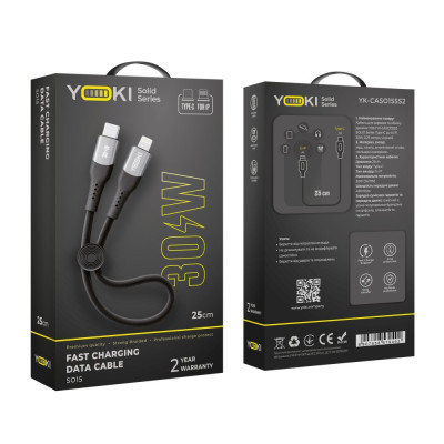Кабель для зарядки и обмена данными Yoki YK-SO15 SOLID Series Type-C to Lightning 30W 3A/10V 0.25 м Черный Кабель для зарядки и обмена данными Yoki YK-SO15 SOLID Series Type-C to Lightning 30W 3A/10V 0.25 м Черный