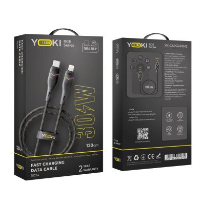 Кабель для зарядки и обмена данными Yoki YK-RG24 RGB Series Type-C to Lightning 30W 3A/10V 1.2 м Черный Кабель для зарядки и обмена данными Yoki YK-RG24 RGB Series Type-C to Lightning 30W 3A/10V 1.2 м Черный