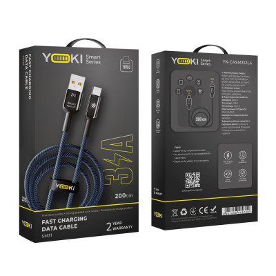 Кабель для зарядки и обмена данными USB Yoki YK-SM31 SMART Series USB/Type C 60W 3A/20V 2 м Черно-Синий