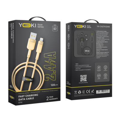 Кабель для зарядки и обмена данными Yoki YK-ST41 STYLE Series USB/Lightning 12W 2.4A/5V 1.2 м Оранжевый Кабель для зарядки и обмена данными Yoki YK-ST41 STYLE Series USB/Lightning 12W 2.4A/5V 1.2 м Оранжевый