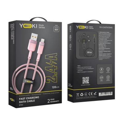 Кабель для зарядки и обмена данными USB Yoki YK-ST41 STYLE Series USB/Lightning 12W 2.4A/5V 1.2 м Розовый Кабель для зарядки и обмена данными USB Yoki YK-ST41 STYLE Series USB/Lightning 12W 2.4A/5V 1.2 м Розовый