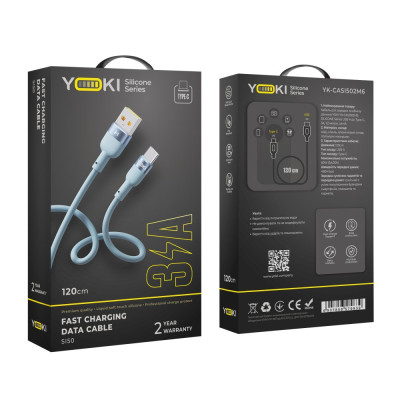 Кабель для заряджання та обміну даними USB Yoki YK-SI50 SILICONE Series USB/Type C 60W 3A/20V 1.2 м Синій Кабель для заряджання та обміну даними USB Yoki YK-SI50 SILICONE Series USB/Type C 60W 3A/20V 1.2 м Синій