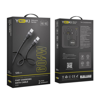 Кабель для зарядки и обмена данными USB Yoki YK-SI50 SILICONE Series Type-C to Type-C 60W 3A/20V 1.2 м Черный Кабель для зарядки и обмена данными USB Yoki YK-SI50 SILICONE Series Type-C to Type-C 60W 3A/20V 1.2 м Черный
