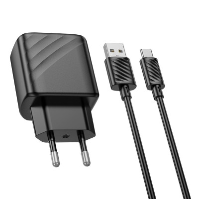 Комплект зарядного пристрою Hoco CS21A Single port 1USB 18W 5V/3A 9V/2A Quick Charge 3.0 USB /Type-C 1м Black Комплект зарядного пристрою Hoco CS21A Single port 1USB 18W 5V/3A 9V/2A Quick Charge 3.0 USB /Type-C 1м Black