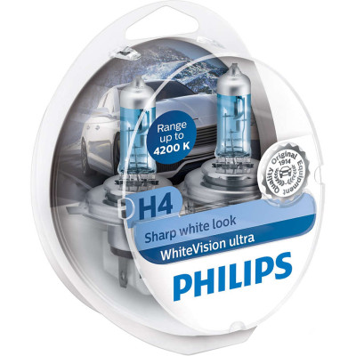 Комплект галогенових ламп Philips 12342WVUSM H4 60/55W 12V P43t WhiteVision ultra +60% Комплект галогенових ламп Philips 12342WVUSM H4 60/55W 12V P43t WhiteVision ultra +60%
