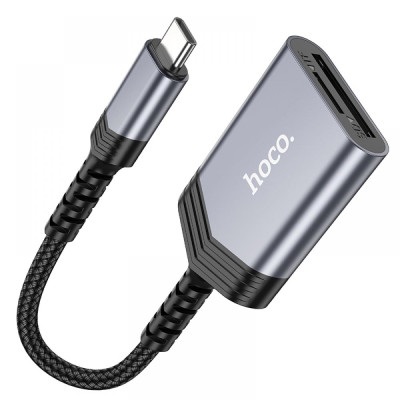 Адаптер перехідник Hoco UA25 2-in-1 card reader OTG Type-C - SD/TF iPhone / iPad 480Mbps/2TB Сірий Адаптер перехідник Hoco UA25 2-in-1 card reader OTG Type-C - SD/TF iPhone / iPad 480Mbps/2TB Сірий