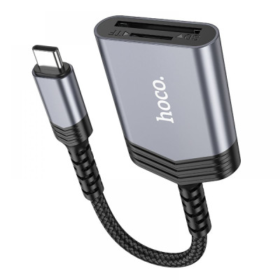 Адаптер перехідник Hoco UA25 2-in-1 card reader OTG Type-C - SD/TF iPhone / iPad 480Mbps/2TB Сірий Адаптер перехідник Hoco UA25 2-in-1 card reader OTG Type-C - SD/TF iPhone / iPad 480Mbps/2TB Сірий