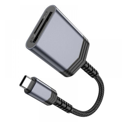 Адаптер перехідник Hoco UA25 2-in-1 card reader OTG Type-C - SD/TF iPhone / iPad 480Mbps/2TB Сірий Адаптер перехідник Hoco UA25 2-in-1 card reader OTG Type-C - SD/TF iPhone / iPad 480Mbps/2TB Сірий