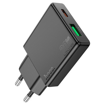 Ультратонкий двопортовий зарядний пристрій Hoco N38 Delgado Type-C 20 Вт та USB-A 18 Вт PD20W / PPS / QC3.0 / FCP / AFC Black