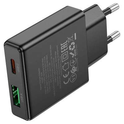 Ультратонкий двопортовий зарядний пристрій Hoco N38 Delgado Type-C 20 Вт та USB-A 18 Вт PD20W / PPS / QC3.0 / FCP / AFC Black Ультратонкий двопортовий зарядний пристрій Hoco N38 Delgado Type-C 20 Вт та USB-A 18 Вт PD20W / PPS / QC3.0 / FCP / AFC Black
