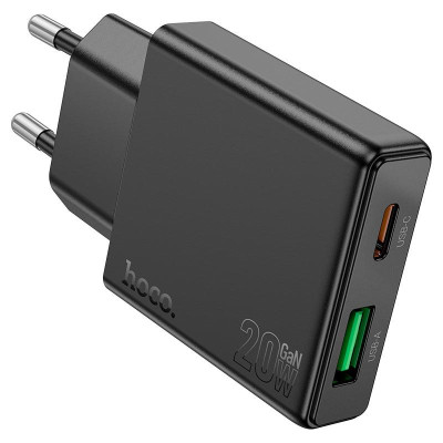 Ультратонкий двопортовий зарядний пристрій Hoco N38 Delgado Type-C 20 Вт та USB-A 18 Вт PD20W / PPS / QC3.0 / FCP / AFC Black Ультратонкий двопортовий зарядний пристрій Hoco N38 Delgado Type-C 20 Вт та USB-A 18 Вт PD20W / PPS / QC3.0 / FCP / AFC Black