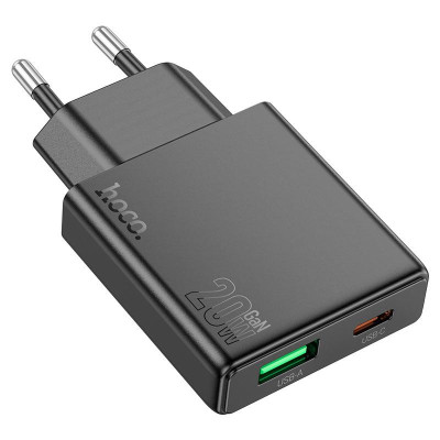 Ультратонкий двопортовий зарядний пристрій Hoco N38 Delgado Type-C 20 Вт та USB-A 18 Вт PD20W / PPS / QC3.0 / FCP / AFC Black Ультратонкий двопортовий зарядний пристрій Hoco N38 Delgado Type-C 20 Вт та USB-A 18 Вт PD20W / PPS / QC3.0 / FCP / AFC Black