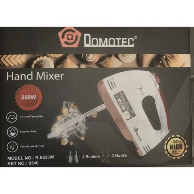 Миксер кухонный ручной 7 скоростей 260W Domotec R-6633 White/Red Миксер кухонный ручной 7 скоростей 260W Domotec R-6633 White/Red