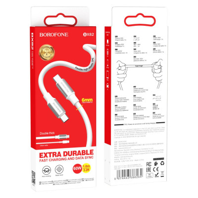 Кабель передачі даних Borofone BX82 Bountiful Type-C to Type-C 1 m 60W 20V / 3A White Кабель передачі даних Borofone BX82 Bountiful Type-C to Type-C 1 m 60W 20V / 3A White