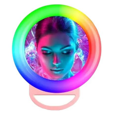 Кільцева світлодіодна LED лампа на телефон RIAS A4S RGB акумуляторна з дзеркалом 11см