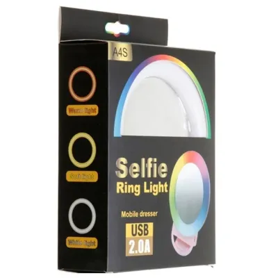 Кільцева світлодіодна LED лампа на телефон RIAS A4S RGB акумуляторна з дзеркалом 11см Кільцева світлодіодна LED лампа на телефон RIAS A4S RGB акумуляторна з дзеркалом 11см
