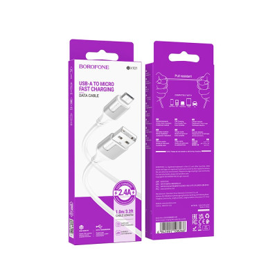 Кабель для заряджання USB Borofone BX101 Creator USB-MicroUSB 2.4A 1 м Білий Кабель для заряджання USB Borofone BX101 Creator USB-MicroUSB 2.4A 1 м Білий