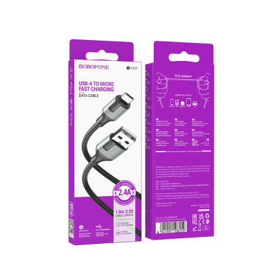 Кабель для заряджання USB Borofone BX101 Creator USB-MicroUSB 2.4A 1 м Чорний Кабель для заряджання USB Borofone BX101 Creator USB-MicroUSB 2.4A 1 м Чорний