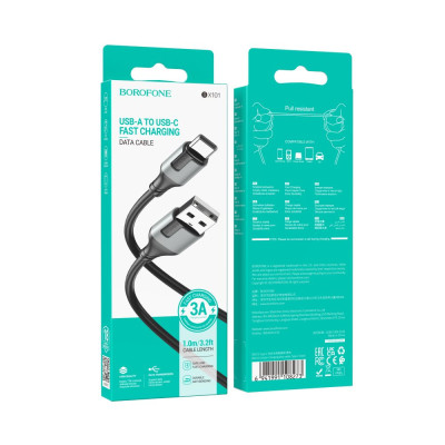 Кабель для заряджання USB Borofone BX101 Creator USB-Type C 3A 1 м Чорний Кабель для заряджання USB Borofone BX101 Creator USB-Type C 3A 1 м Чорний