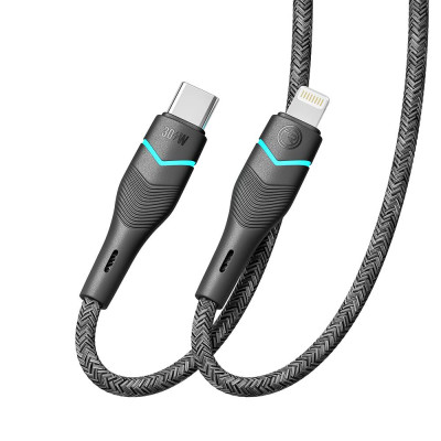 Кабель для заряджання USB Ridea RC-RL15 RGB Light Type-C to Lightning 30W 10V/3A 1.2 м Чорний Кабель для заряджання USB Ridea RC-RL15 RGB Light Type-C to Lightning 30W 10V/3A 1.2 м Чорний
