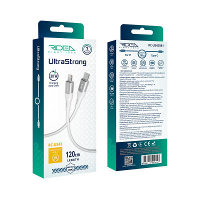 Кабель для зарядки USB Ridea RC-XS51 X-Silicone Type-C to Lightning 30W 10V/3A 1.2 м Белый Кабель для зарядки USB Ridea RC-XS51 X-Silicone Type-C to Lightning 30W 10V/3A 1.2 м Белый
