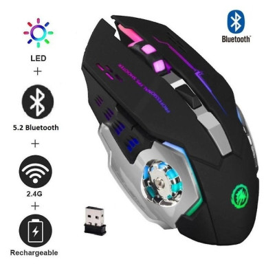 Безпровідна ігрова мишка безшумна з вбудованим акумулятором T2 RGB USB Charge + Bluetooth Black Безпровідна ігрова мишка безшумна з вбудованим акумулятором T2 RGB USB Charge + Bluetooth Black