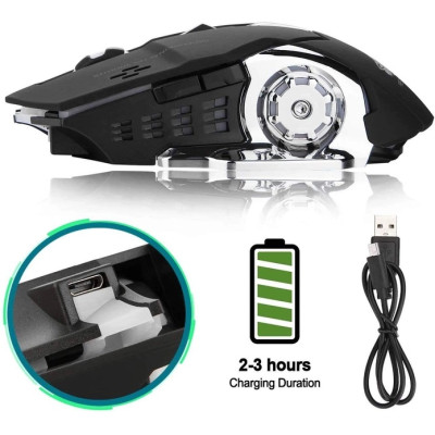 Безпровідна ігрова мишка безшумна з вбудованим акумулятором T2 RGB USB Charge + Bluetooth Black Безпровідна ігрова мишка безшумна з вбудованим акумулятором T2 RGB USB Charge + Bluetooth Black