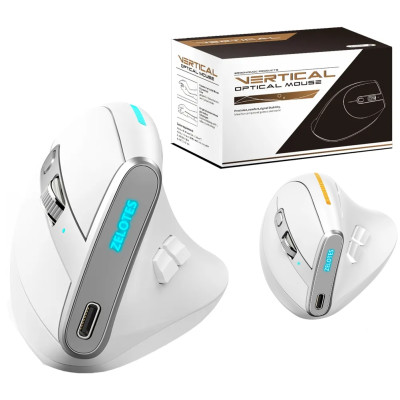 Вертикальна миша бездротова Zelotes F-36 з акумулятором та RGB підсвічуванням 2,4G+Bluetooth White Вертикальна миша бездротова Zelotes F-36 з акумулятором та RGB підсвічуванням 2,4G+Bluetooth White