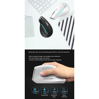 Вертикальна миша бездротова Zelotes F-36 з акумулятором та RGB підсвічуванням 2,4G+Bluetooth White Вертикальна миша бездротова Zelotes F-36 з акумулятором та RGB підсвічуванням 2,4G+Bluetooth White