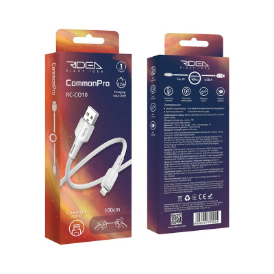 Кабель для зарядки и обмена данными USB Ridea RC-CO10 CommonPro 12W 5V/2.4A USB-Lightning 1 м Белый Кабель для зарядки и обмена данными USB Ridea RC-CO10 CommonPro 12W 5V/2.4A USB-Lightning 1 м Белый