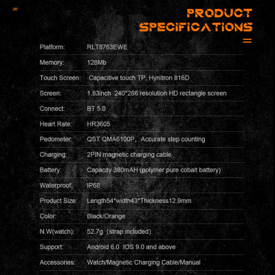 Смарт-часы Lemfo C20 Pro силиконовый ремешок Black Orange (16354-hbr)