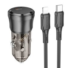 Автомобільний зарядний пристрій Borofone BZ24 Clever single port 1USB-C QC3.0/PD20W Type-C to Lightning Transparent Black (34162_3337969)