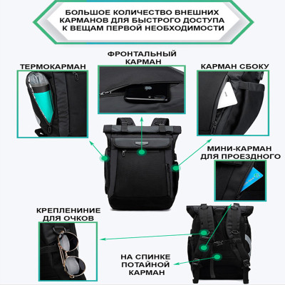 Рюкзак міський Ozuko 9066 26 л з відділенням для ноутбука до 15,6 з USB Black (16199) Рюкзак міський Ozuko 9066 26 л з відділенням для ноутбука до 15,6 з USB Black (16199)