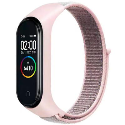 Ремешок на липучке для фитнес-браслета Universal Nylon Xiaomi Mi Band 7/6/5/4/3 Pink/Grey