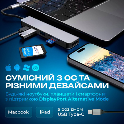 Адаптер многопортовый для ноутбука No Brand 6в1 14 см (Hub-6/1) Адаптер многопортовый для ноутбука No Brand 6в1 14 см (Hub-6/1)