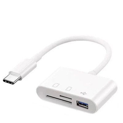 Адаптер Type-C кардридер USB TF CF SD Charge Білий