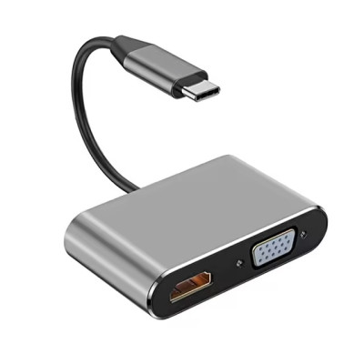 Концентратор Qukam Type-C 4 в 1 адаптер type-c 3.0 до 4K HDMI HDTV VGA USB 3.0 PD разветвитель быстрой зарядки Серый