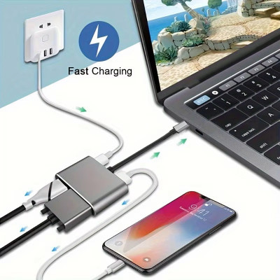 Концентратор Qukam Type-C 4 в 1 адаптер type-c 3.0 до 4K HDMI HDTV VGA USB 3.0 PD розгалужувач швидкої зарядки Серый Концентратор Qukam Type-C 4 в 1 адаптер type-c 3.0 до 4K HDMI HDTV VGA USB 3.0 PD розгалужувач швидкої зарядки Серый