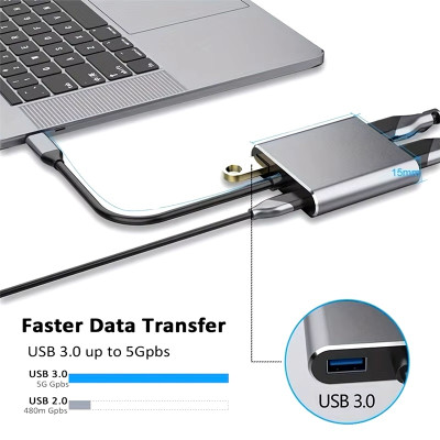 Концентратор Qukam Type-C 4 в 1 адаптер type-c 3.0 до 4K HDMI HDTV VGA USB 3.0 PD розгалужувач швидкої зарядки Серый Концентратор Qukam Type-C 4 в 1 адаптер type-c 3.0 до 4K HDMI HDTV VGA USB 3.0 PD розгалужувач швидкої зарядки Серый