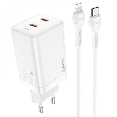 Зарядний пристрій Hoco N23 GAN Starlight PD45W Type-C to Lightning White (33285-01_616)
