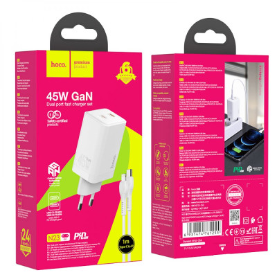 Зарядний пристрій Hoco N23 GAN Starlight PD45W Type-C to Lightning White (33285-01_616) Зарядний пристрій Hoco N23 GAN Starlight PD45W Type-C to Lightning White (33285-01_616)