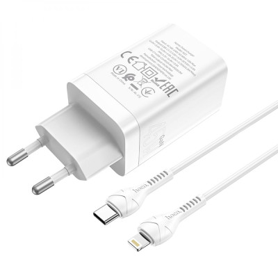 Зарядний пристрій Hoco N23 GAN Starlight PD45W Type-C to Lightning White (33285-01_616) Зарядний пристрій Hoco N23 GAN Starlight PD45W Type-C to Lightning White (33285-01_616)