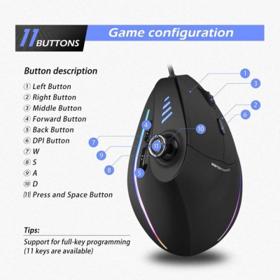 Вертикальная мышь проводная Zelotes C18 с эргономичным джойстиком RGB подсветкой Вертикальная мышь проводная Zelotes C18 с эргономичным джойстиком RGB подсветкой