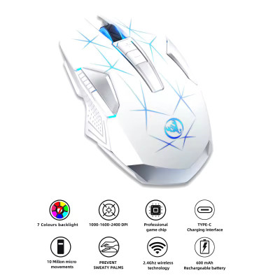 Мышь беспроводная с аккумулятором и подсветкой HXSJ T300 2,4 GHz White Мышь беспроводная с аккумулятором и подсветкой HXSJ T300 2,4 GHz White